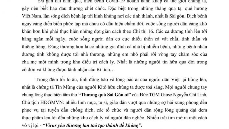 Thiếu Nhi Thánh Thể Việt Nam: Thư kêu gọi thực hiện chiến dịch bó hoa thiêng